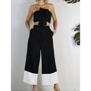 Women’s Color Block Wide Pants In Black/Cream- Medium